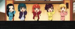  5girls animated animated chibi dance dancing gankyou_kuurubiyuutei glasses joshiraku kigurumi_haroukitei kukuru_anrakutei lowres marii_buratei multiple_girls tetora_bouhatei 