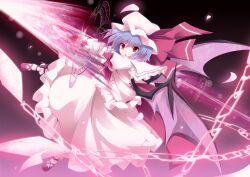  bad_id bad_nicoseiga_id bat_wings blue_hair chains danmaku female hat kurono_yuzuko miserable_fate photoshop_(medium) red_eyes remilia_scarlet short_hair solo spear_the_gungnir touhou wings 