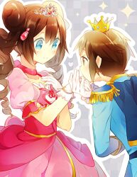  alternate_costume alternate_hairstyle bad_id bad_pixiv_id blue_eyes brown_eyes brown_hair cape choker crown double_bun dress epaulettes female gloves hair_ornament hand_kiss hand_on_own_chest heart kissing kyouhei_(pokemon) long_hair mei_(pokemon) namie-kun no_hat no_headwear outline pink_dress pokemon pokemon_(game) pokemon_bw2 pokewood ringlets short_hair sparkle straight twintails white_gloves 