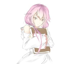  aerlai bad_link bare_shoulders book cosplay detached_sleeves female final_fantasy guilty_crown highres hood hood_down long_hair pink_hair red_eyes solo twintails white_mage_(final_fantasy) white_mage_(final_fantasy)_(cosplay) yuzuriha_inori 