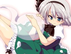  ascot bad_id bad_nicoseiga_id black_hairband bloomers blue_eyes dress_shirt female hairband konpaku_youmu konpaku_youmu_(ghost) light_smile matatabi_maru petticoat shirt short_hair skirt solo touhou transparent underwear vest white_hair 