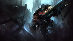  all_male armor gray_hair gun hanshu league_of_legends malcolm_graves male short_hair weapon 