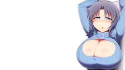  blue_eyes breasts cleavage gray_hair ponpoppo senran_kagura white yumi_(senran_kagura) 