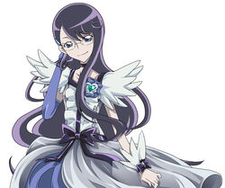  anime_coloring bow brooch choker commentary_request cosplay cure_moonlight cure_moonlight_(cosplay) dress elbow_gloves female flower glasses gloves hair_ornament hairclip happy heart heart_brooch heartcatch_precure! jewelry long_hair magical_girl official_style photoshop_(medium) precure purple_eyes purple_hair ribbon self_cosplay single_elbow_glove single_glove sinko_(sinsin) smile solo tsukikage_yuri waist_bow 