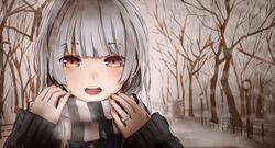  gray_hair magicians original pink_eyes scarf tree winter 