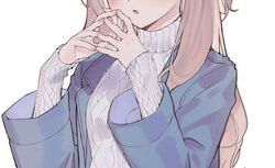  :o blush brown_hair female grey_sweater head_out_of_frame long_hair nijisanji nijisanji_kr open_mouth own_hands_together paid_reward_available so_nagi so_nagi_(artist) solo sweater virtual_youtuber white_background 