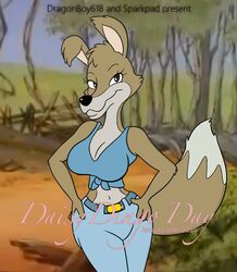  2019 anthro big_breasts blinky_bill_(series) breasts canid canine canis clothed clothing daisy_dingo digital_media_(artwork) dingo dragonboy618 female hi_res looking_at_viewer mammal poster promo smile solo sparkpad wide_hips 