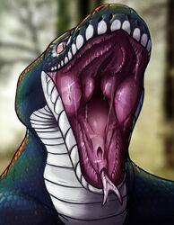  anthro bodily_fluids buccinator digital_media_(artwork) forked_tongue gaping_mouth glottis hi_res iridescent iridescent_scales lemondeer male mouth_shot open_mouth reptile saliva scales scalie serpentine simple_background snake solo synderth tongue tongue_sheath 