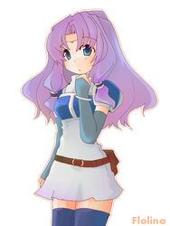  aqua_eyes armor belt belt_pouch breastplate commentary_request dress elbow_gloves female ferroniere fire_emblem fire_emblem:_the_blazing_blade florina_(fire_emblem) gloves hair_intakes kona_nanamu long_hair pauldrons pegasus_knight_uniform_(fire_emblem) pouch purple_hair shoulder_armor solo thighhighs zettai_ryouiki 