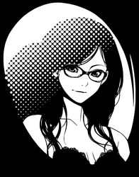  breasts commentary_request female fugetac glasses greyscale lace lingerie monochrome original screentones small_breasts solo underwear 