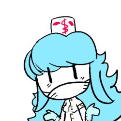  blue_hair cure-chan female nurse personification shrug simple_background solo surgical_mask 