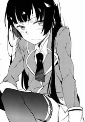  boku_wa_tomodachi_ga_sukunai female greyscale itachi_(3dt) long_hair mikazuki_yozora monochrome official_art school_uniform solo st._chronica_academy_school_uniform 