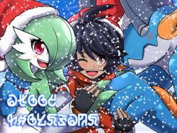  &quot;squirtle&quot;_(swampert) 4:3 absurd_res ambiguous_gender brown_eyes casey_(mgx0) christmas clothing gardevoir generation_3_pokemon group hi_res holidays human male mammal mgx0 nintendo outside pokemon pokemon_(species) red_eyes snow swampert yuno_(gardevoir) 