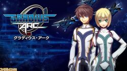  1boy blonde_hair blue_eyes brown_hair character_request female gradius gradius_arc konami military official vic_viper 