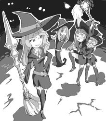  4girls akko_kagari diana_cavendish little_witch_academia lotte_yanson monochrome multiple_girls sucy_manbabalan 