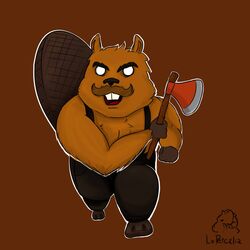  1:1 2017 anthro axe beaver buckteeth clothed clothing cursed_woodie digital_media_(artwork) don&#039;t_starve hi_res klei_entertainment lucy_(don&#039;t_starve) lupelongo male mammal melee_weapon muscular muscular_anthro muscular_male open_mouth rodent simple_background solo teeth weapon were werebeaver wererodent woodie_(don&#039;t_starve) 