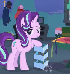  2018 absurd_res bedroom_eyes clothing coat coat_hook cutie_mark drawer equid equine eyebrows eyelashes female feral friendship_is_magic full-length_portrait furniture hair half-closed_eyes hasbro hat headgear headwear hi_res horn inside kite lamp looking_at_viewer mammal multicolored_hair my_little_pony mythological_creature mythological_equine mythology narrowed_eyes nude picture_frame plant portrait pose purple_eyes seductive shadow shutterflyeqd signature smile solo standing starlight_glimmer_(mlp) stool string table text topwear two_tone_hair unicorn watermark window 