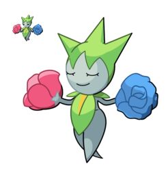  39coit ambiguous_gender blue_body blue_flower blue_skin elemental_creature flora_fauna flower generation_3_pokemon humanoid nintendo not_furry plant pokemon pokemon_(species) red_flower redraw rose_(flower) roselia simple_background solo sprite thick_thighs white_background wide_hips 