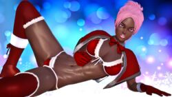  3d android android_juno christmas demolljok female honey_select original_character pink_hair posing santa_costume simple_background studio_neo 