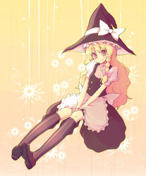  blonde_hair braid duplicate female hat kimarin kirisame_marisa kneehighs long_hair socks solo touhou witch_hat yellow_eyes 