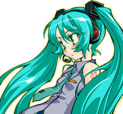  aqua_eyes aqua_hair female hatsune_miku headphones headset long_hair myuracchi_(ayashii_hon&#039;ya) necktie photoshop_(medium) solo twintails vocaloid 