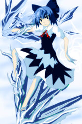  :&lt; arugeri blue_eyes blue_hair bow cirno commentary_request cryokinesis female hairbow hydrokinesis ice ice_wings large_bow magic short_hair solo touhou water wings 