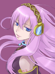  blue_eyes female long_hair looking_back megurine_luka namaenadonai pink_hair portrait simple_background solo vocaloid 