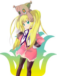  anise_tatlin anise_tatlin_(cosplay) blonde_hair cosplay doll female gloves green_eyes haru_(arser_doil) highres in-franchise_crossover lolicon long_hair official_cosplay patty_fleur smile solo tales_of_(series) tales_of_the_abyss tales_of_vesperia thighhighs tokunaga_(tales) twintails 