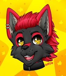  anthro canid canine canis chibi digital_drawing_(artwork) digital_media_(artwork) ear_piercing fur hair happy headshot_portrait looking_at_viewer mammal open_mouth piercing portrait simple_background smile solo thebadnewsbear wolf 