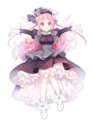  :d ankle_boots bad_id bad_pixiv_id black_dress boots bow dress eileen_(artist) female full_body gown hair_ornament hat hat_bow high-low_skirt juliet_sleeves long_hair long_sleeves looking_at_viewer misha_(pita_ten) open_mouth outstretched_arms pink_hair pita_ten puffy_sleeves purple_eyes rabbit_hair_ornament smile solo spread_arms very_long_hair white_background white_footwear 