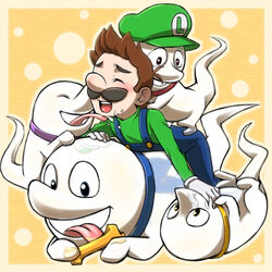  1boy bone canine collar facial_hair ghost licking luigi luigi&#039;s_mansion luigi&#039;s_mansion_dark_moon mario_(series) moustache polterpup saiha super_mario_bros. 