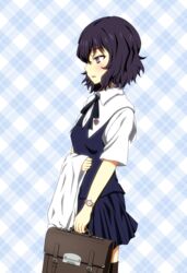  blush commentary_request female highres nunotaba_shinobu purple_eyes purple_hair rinkai_(mamepika8492) school_uniform short_hair solo toaru_kagaku_no_railgun toaru_kagaku_no_railgun_s toaru_majutsu_no_index watch 