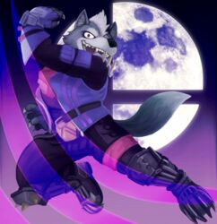  absurd_res action_pose canid canine canis clothed clothing fur hi_res male mammal moon nintendo open_mouth pose simple_background smile solo spectral-bat star_fox super_smash_bros. supermoon wolf wolf_o&#039;donnell 