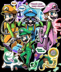  4boys alternate_color blue_eyes book brain brown_hair canine coin collar creeper_(luigi&#039;s_mansion) ghost gold_bar greenie hider luigi luigi&#039;s_mansion luigi&#039;s_mansion_dark_moon male male_focus map mario_(series) money multiple_boys multiple_persona poltergeist polterpup slammer stopwatch super_mario_bros. watch 