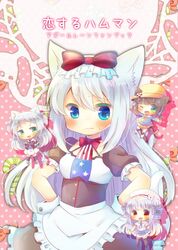  4girls :d ;d american_flag american_flag_neckwear american_flag_print animal_ears apron azur_lane beret black_dress black_shirt black_thighhighs blue_eyes blue_shirt blush bow bowtie brown_hair cat_ears cat_girl cat_tail chibi closed_mouth commentary_request cover cover_page cuff_links cygnet_(azur_lane) double_bun dress ears_through_headwear flag_print frilled_apron frilled_dress frilled_sleeves frills green_eyes hair_between_eyes hair_bun hairbow hammann_(azur_lane) hands_up hat kindergarten_uniform kou_hiyoyo lifebuoy lifebuoy_hair_ornament long_hair looking_at_viewer multiple_girls mutsuki_(azur_lane) neckerchief necktie one_eye_closed open_mouth pink_background plaid plaid_hair_ornament plaid_skirt pleated_dress pleated_skirt polka_dot polka_dot_background print_neckerchief print_necktie puffy_short_sleeves puffy_sleeves purple_necktie purple_skirt red_bow red_bowtie school_hat shirt short_sleeves sidelocks sims_(azur_lane) single_side_bun skirt smile socks sweat swim_ring tail thighhighs translation_request two_side_up very_long_hair waist_apron white_apron white_dress white_hair white_hat white_shirt white_socks wrist_cuffs yellow_hat yellow_skirt 