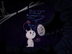  4:3 ambiguous_gender arthropod cave dialogue duo english_text fly_(animal) hollow_knight insects larva maggot mask midwife_(hollow_knight) monster team_cherry text toot 