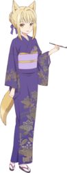  animal_ears blonde_hair female fox_ears fox_girl fox_tail full_body japanese_clothes kimono kiri_(konohana_kitan) konohana_kitan long_hair monster_girl official_art yellow_eyes 