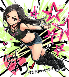  aj_lee artist_request boots brown_eyes brown_hair denim denim_shorts shorts translation_request wristband wristbands wwe 