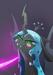  2018 absurd_res arthropod blush changeling duo female friendship_is_magic green_eyes hasbro hi_res horn knife_cat meme my_little_pony pupils queen_chrysalis_(mlp) slit_pupils smile smug smug_cat underpable 