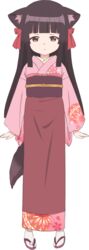  animal_ears brown_eyes brown_hair female fox_ears fox_girl fox_tail full_body japanese_clothes kimono konohana_kitan long_hair monster_girl official_art sakura_(konohana_kitan) 