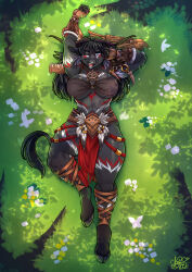  absurd_res amycow anthro blizzard_entertainment bodypaint bovid bovine facial_piercing female hi_res lying_on_ground mammal nose_piercing nose_ring on_ground open_mouth piercing ring_piercing solo tauren warcraft yawn 