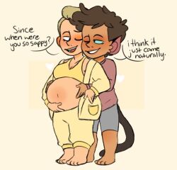  adora_(spop) animal_humanoid barefoot belly big_belly black_ears breasts catra_(she-ra) clothed clothed_female clothing dialogue duo english_text feet felid felid_humanoid feline feline_humanoid female female/female female_human female_humanoid hand_on_belly heart_symbol human humanoid mammal mammal_humanoid masters_of_the_universe mattel navel netflix one_eye_closed open_mouth pregnant pregnant_female she-ra_(copyright) she-ra_and_the_princesses_of_power simple_background smile smiling_at_another smiling_at_partner tail text unknown_artist 