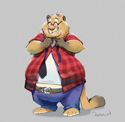  absurd_res anthro belly big_belly chubby_cheeks claws clothed clothing cougar dressing eyewear felid feline fur glasses hi_res hyenahyena male mammal necktie overweight overweight_anthro overweight_male solo standing tan_body tan_fur toe_claws whiskers 