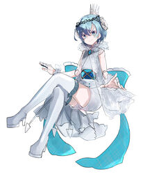  1other absurdres androgynous blue_eyes blue_hair boots bow brooch crossed_legs crown crown_of_thorns curled_horns doll doll_joints eyebrows frilled_bow frills full_body hair_between_eyes high_heel_boots high_heels highres horns huge_bow indie_virtual_youtuber invisible_chair jewelry joints large_bow noranekogahara see-through shirt short_hair simple_background sitting sleeveless sleeveless_shirt smile thigh_boots thighhighs thorns todoki_uka virtual_youtuber white_background white_horns white_shirt 