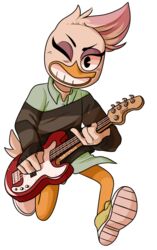  4_fingers alpha_channel anatid anseriform avian bass_guitar bird clothed clothing disney doritofalls duck ducktales ducktales_(2017) fingers footwear grin guitar hi_res lena_(ducktales) musical_instrument one_eye_closed pick_bass plucked_string_instrument shoes simple_background smile sneakers solo string_instrument transparent_background wink 