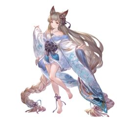  absurdly_long_hair alpha_transparency animal_ears bare_shoulders barefoot blunt_bangs blush braid breasts brown_eyes closed_mouth collarbone erune feet female full_body granblue_fantasy green_eyes hair_ornament heterochromia japanese_clothes kimono legs long_hair long_sleeves looking_at_viewer minaba_hideo official_alternate_costume official_art pholia pholia_(yukata) short_eyebrows small_breasts smile thick_eyebrows toenails toes transparent_background very_long_hair white_kimono wide_sleeves yukata 