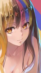  absurdres blonde_hair blue_hair breasts brown_hair cleavage commentary_request female galaco galaco_(neo) highres long_hair looking_at_viewer medium_breasts multicolored_hair nude open_mouth pink_hair pink_streaks solo streaked_hair tarokazu teeth two-tone_hair upper_body vocaloid yellow_eyes yellow_streaks 