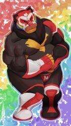  anthro bear belly flexing hi_res luchador male mammal mask morishasu morishasu_character muscular muscular_anthro muscular_male short-faced_bear slightly_chubby solo spectacled_bear ursine wrestler 