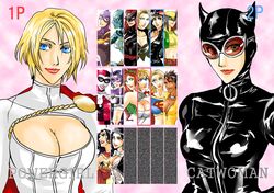  6+girls barbara_gordon batgirl batwoman belt black_canary black_hair blonde_hair blue_eyes bow bowtie breasts brown_eyes cape cassandra_cain catwoman character_select choker cleavage cleavage_cutout dark_skin dc_comics domino_mask earrings fake_screenshot fighting_game goggles green_eyes harley_quinn hawkgirl highres huntress jewelry kryptonian long_hair mari_jiwe_mccabe mask midriff multiple_girls necklace petri poison_ivy power_girl red_hair short_hair supergirl tiara vixen_(dc) wonder_woman zatanna_zatara 