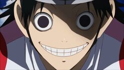  1boy akira_midousuji animated animated bicycle_helmet black_eyes black_hair bug crazy creepy eating fly helmet lowres male_focus midousuji_akira smile solo tongue yowamushi_pedal 